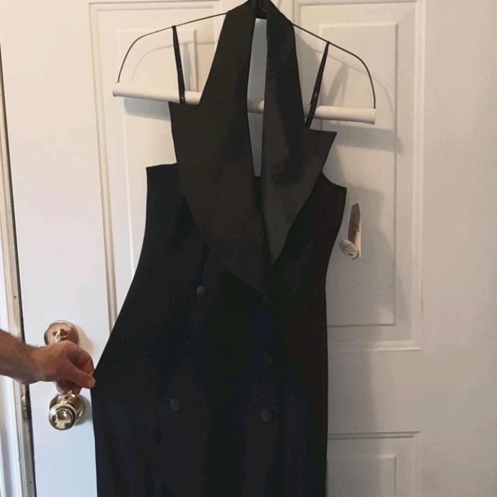 Stunning Plunging Backless Black Halter Gown